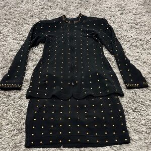 Tadashi Shoji Black and Gold Studded Two-Piece Set